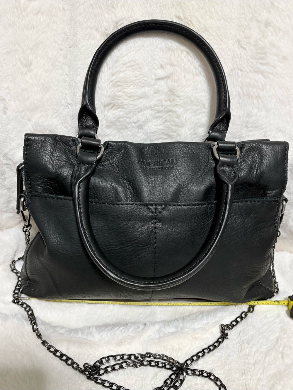 American Rag Black Leather Satchel with Chain Strap